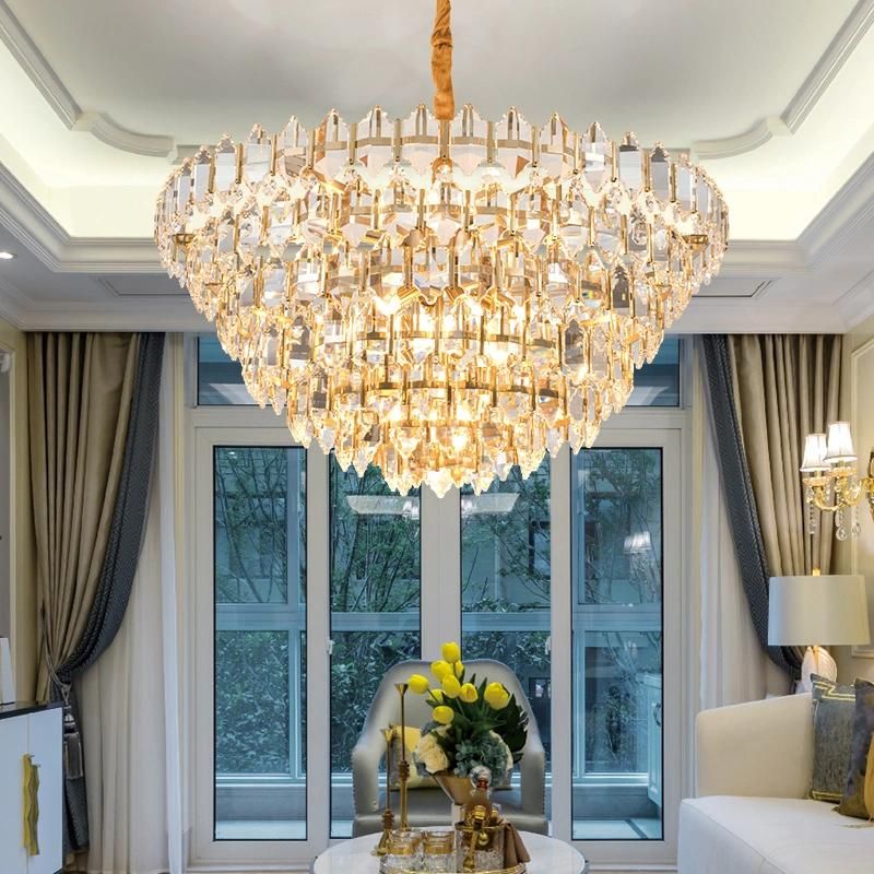 Suspension Crystal Luminaire Gold Hanging Lamp for Living Room Sitiing Room Decor (WH-AP-96)