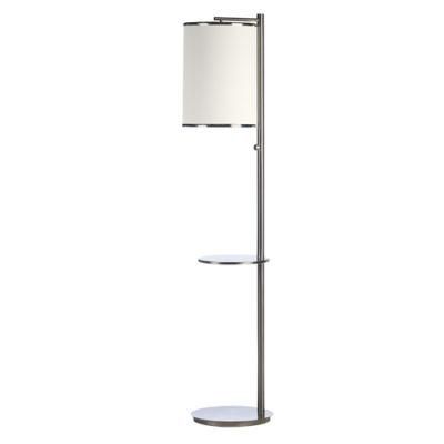 Contemporary Guestroom Nickel Finish Tray Floor Lamp Fabric Shade Floor Light