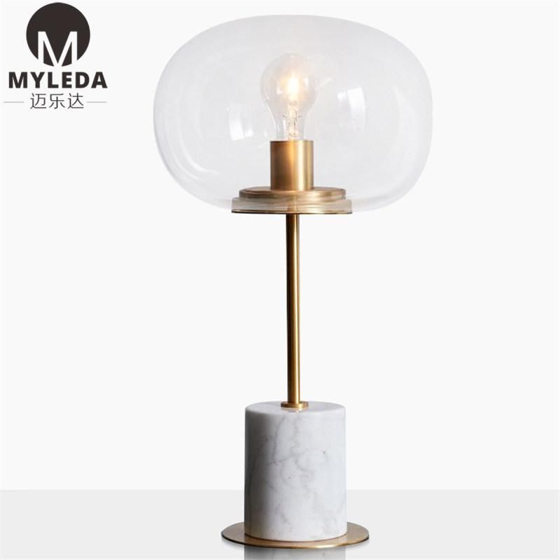 Modern Hotel Decorative Marble Base and Glass Shade Table Lights
