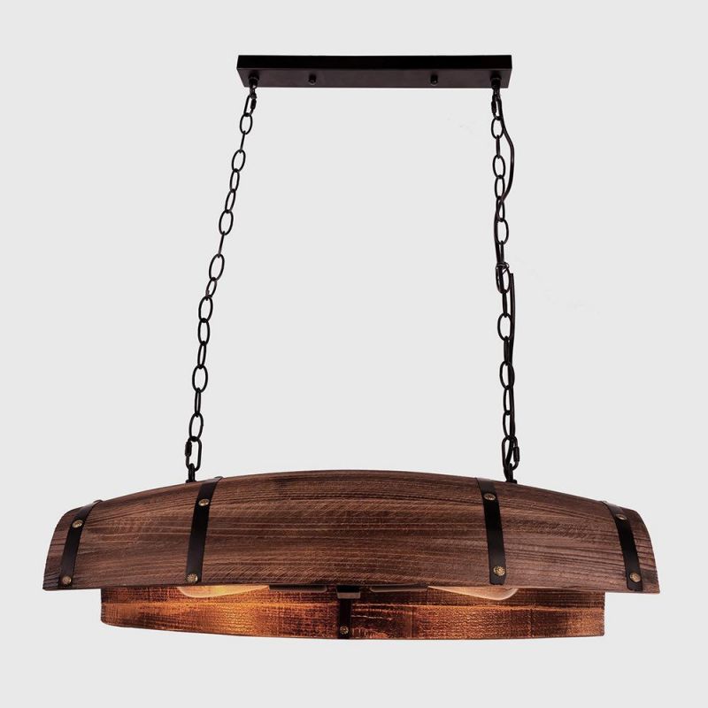 Retro Vintage Chandelier Wood Brown E27/E26 Wine Barrel Lights Chain Adjustable Decor Hotel Chandelier (WH-VP-92)