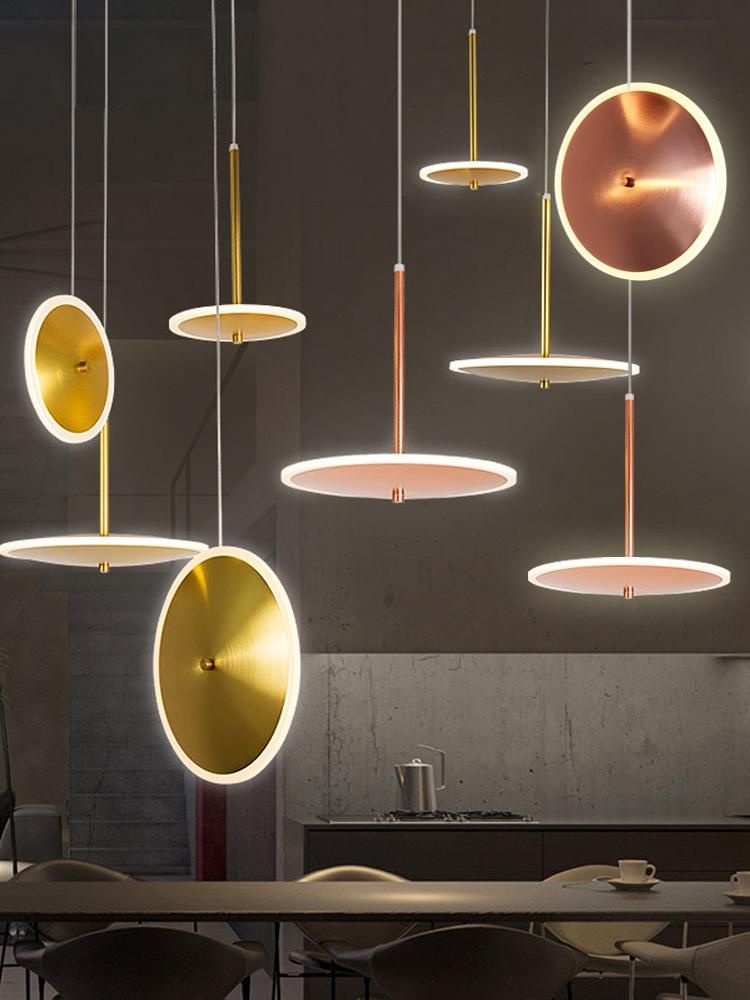 Modern Restaurant Villas Stairs LED Pendant Light, Finished in Brush Brass, with Acrylic Cover