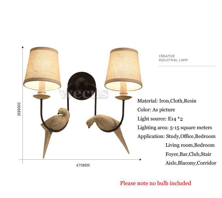 Retro Loft Wall Lamp Double Heads Bird Light Study Office Stair Aisle Living Room Bedroom Birds Wall Light (WH-VR-45)