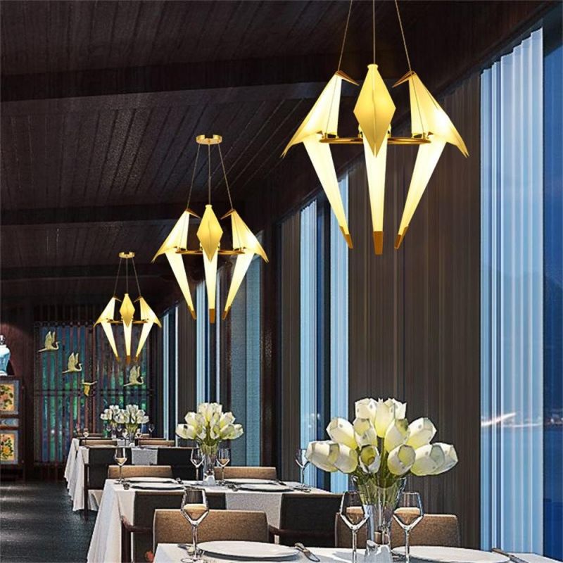 Art Deco Modern Paper Crane Metal Chandelier for Restaurant Living Room Dining Room Children′ S Room LED Bird Design Pendant Lamp