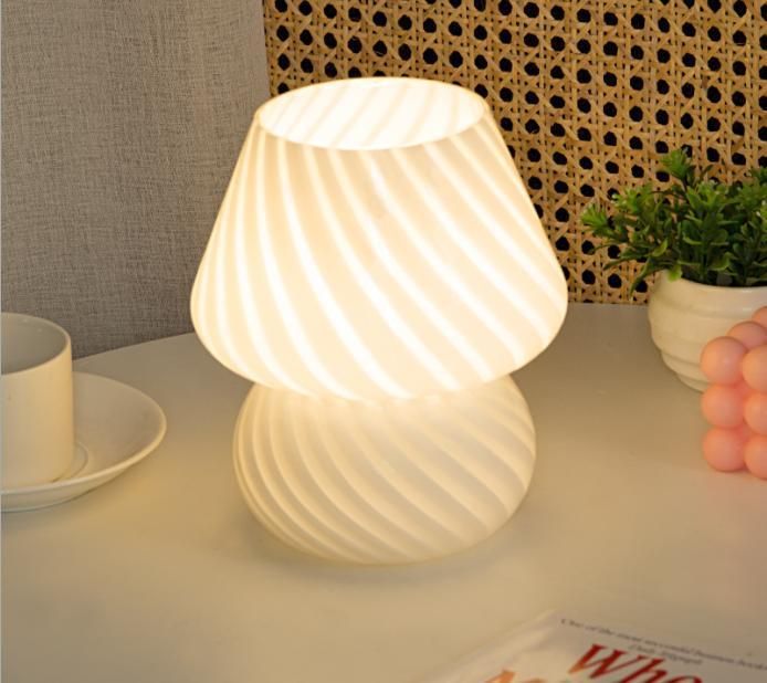 Striped Mushroom Mini Table Lamp Swirl Glass Lamp Study Bedside