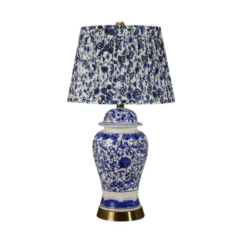 Exquisite Classical Indoor Table Lamp with Imitation Ceramic Pattern Base
