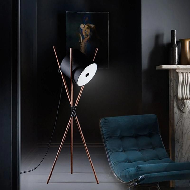 Designer Walnut Solid Wood Three Corner Table Lamp Nordic Lying Drum Model Room Creative Post Modern Three-Legged Leather Floor Lamp