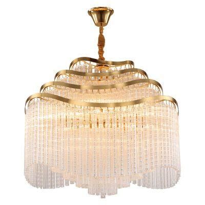 Wholesell Prcice Modern Home Decor Living Room Hotel Cylindrical Plating Iron Luxury Gold Hang Lighting Crystal Chandelier