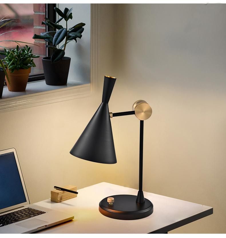 LED Table Lighting for Decorative Bedroom Bedside Industrial Study Room Aluminium Iron Cone Shape Modern New Vintage Desk Lamp Luxury Metal E27 Black Table Lamp