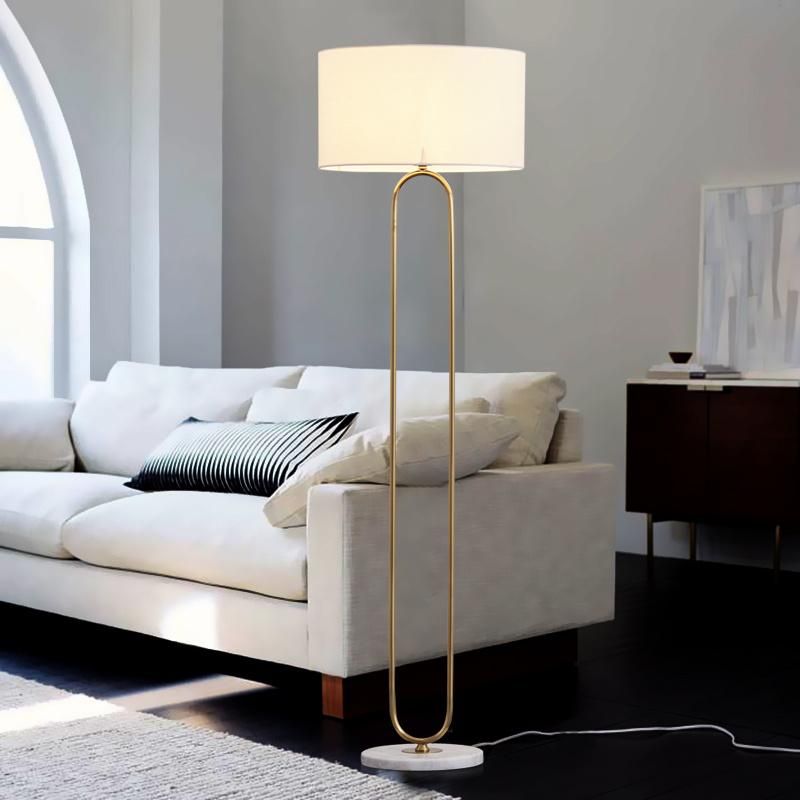 Modern Minimalist Marble Metal Floor Lamp Decoration Table Lamp Living for Bedroom Cafe Dining Room Decorative Gold Desk Light with Cloth Fabric Shade