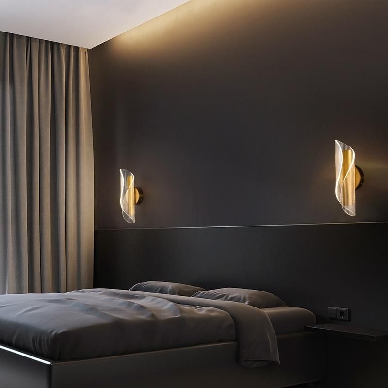 Nordic Gold Acrylic LED Wall Lamp Bedroom Bedside Aisle Post Modern Wall Lighting (WH-OR-117)