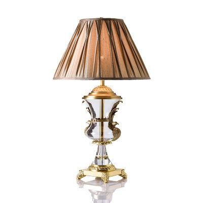 Luxury Hotel Brass Table Lamp Bedside Crystal Table Lamp LED Fabric Desk Lamp