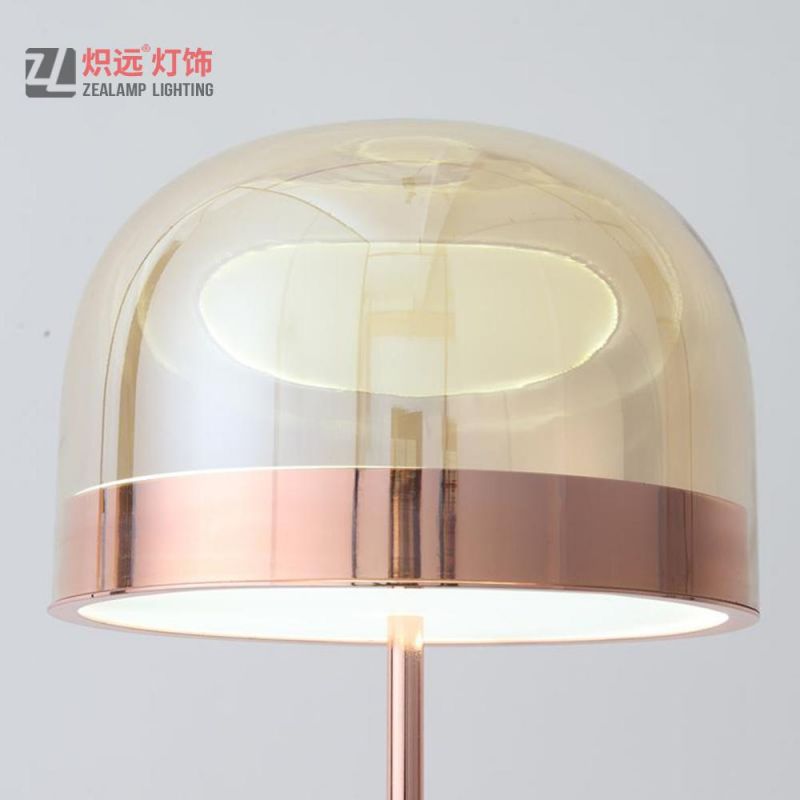 Mushroom Rose Gold Metal Cognac Glass Hotel Standing Floor Lamp