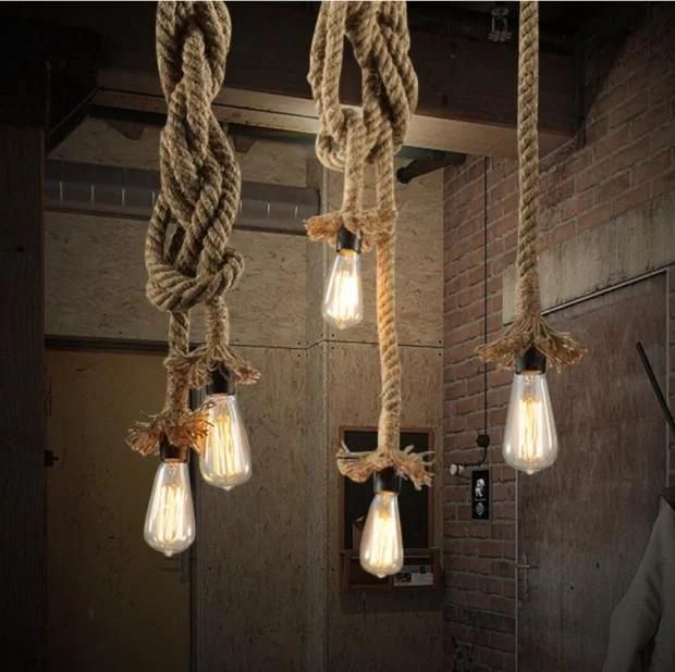 Retro Loft Vintage Pendant Lights Loft DIY Rope Pendants Lamps Industrial Hanging Lamp (WH-VP-10)