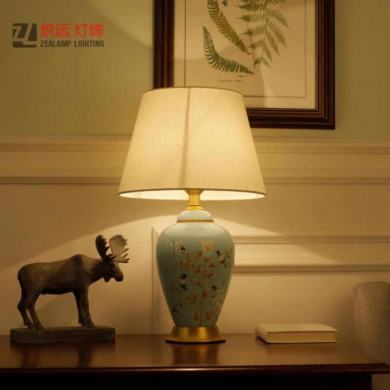 Flower Birds Ceramic Bedside Table Lamp for Study Desk (TL8040)