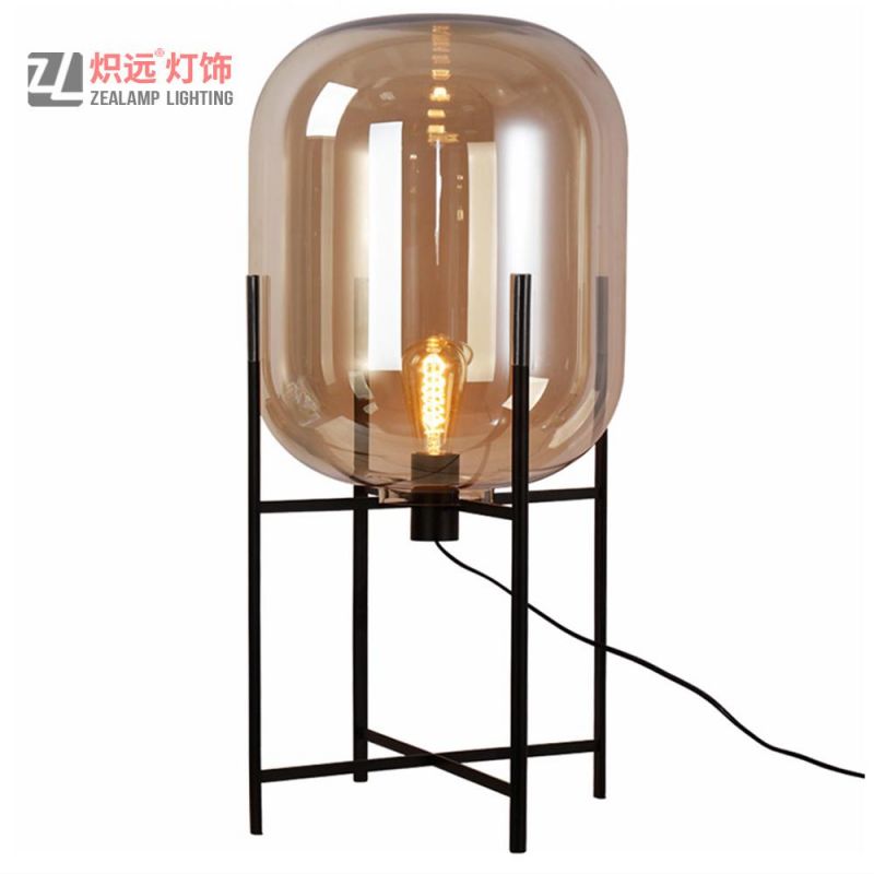 Glass Shade Four Supports Iron Standing Decorative Lamps for Residences