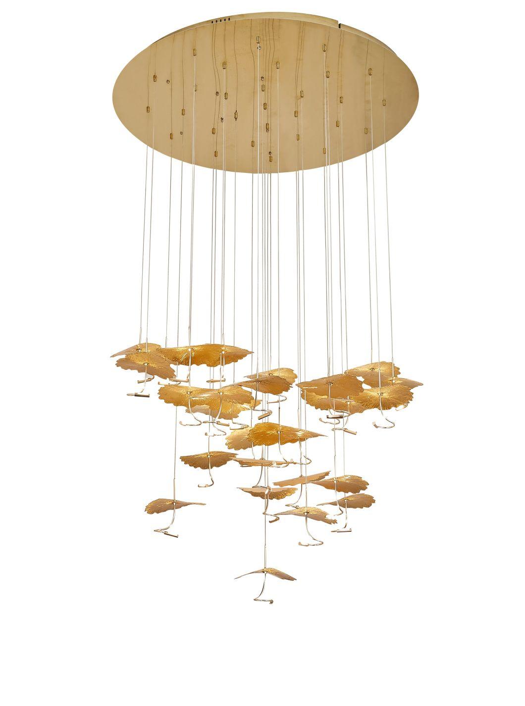 Modern Golden Lotus Leaf Pendant Lamp Hotel Lobby Creative Light Luxury