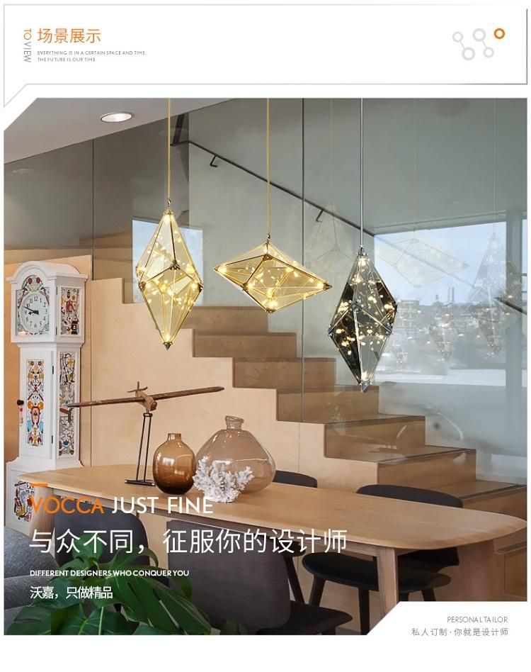 Post-Modern LED Diamond Glass Pendant Lights Restaurant Rhombic Polyhedron Hanging Lamps (WH-GP-98)