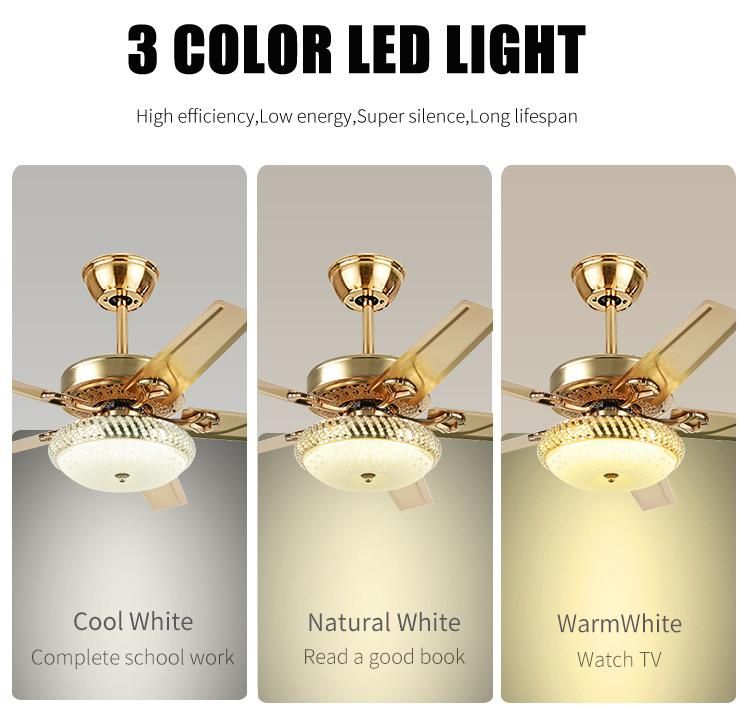 5 Blade Fan Light Ceiling Lamp 52-Inch Luxury Fan Lamp Dining Room Decoration Chandelier Crystal Ceiling Fans with LED Lights