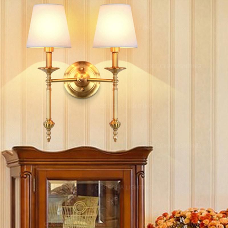 Noble Copper Wall Lights with Fabric Shade for Bedroom Hallway Gold Luxury Brass Wall Sconce (WH-OR-82)