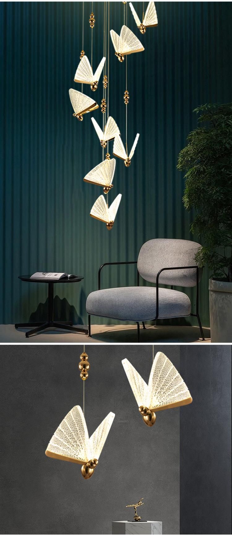 Contemporary Large Decorative Hotel Bookstore Long Stair Gold Luxury LED Chandelier Light