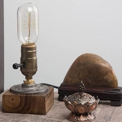 Dimmable Loft Style Edison Iron Pipe Desk Lamp with Wood Base