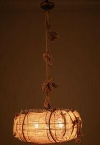 Simple Decorative Pendant Lamp Made of Rope with Cloth Lampshade
