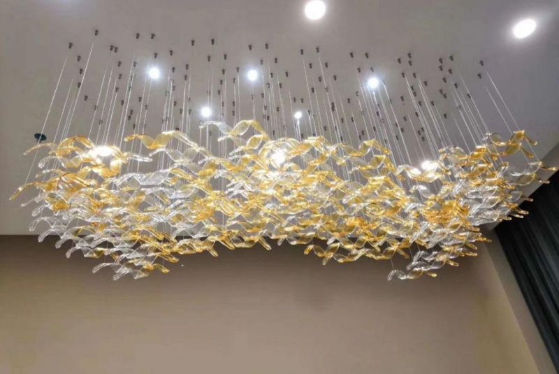 Modern Decorative Amber Glass Indoor Hotel Project Lighting Chandelier, for Wedding, Lobby, Hall, Meeting Room