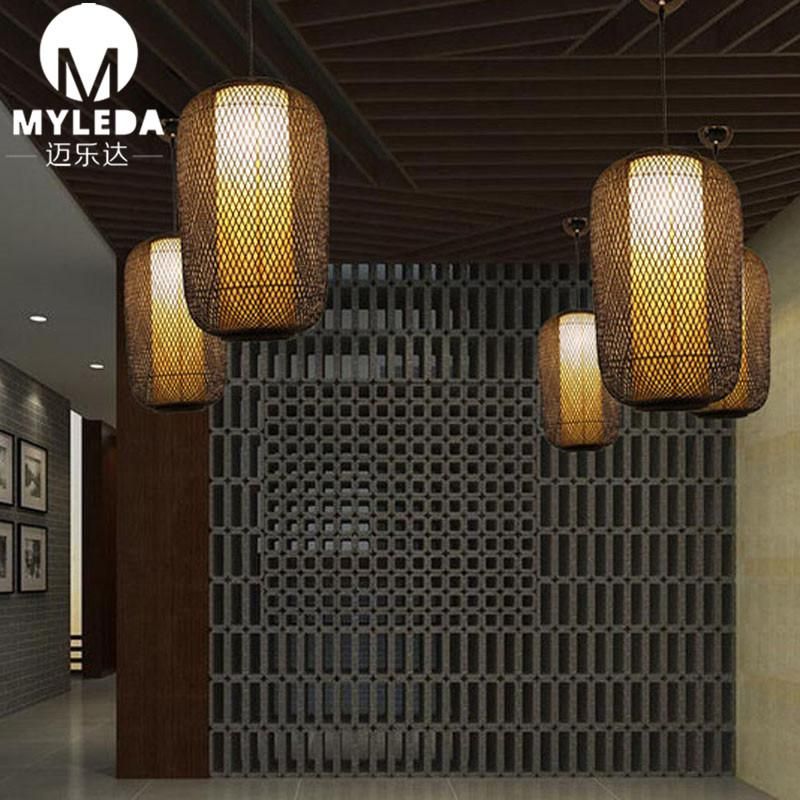 Classical Bamboo Patterned Lampshade Birdcage Chandelier Pendant Light for Hotel, Teahouse, Hot Pot Restaurant