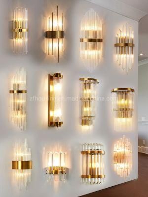 Modern Luxury Hotel Golden K9 Crystal Wall Lamp with E14 Lamp for Villa