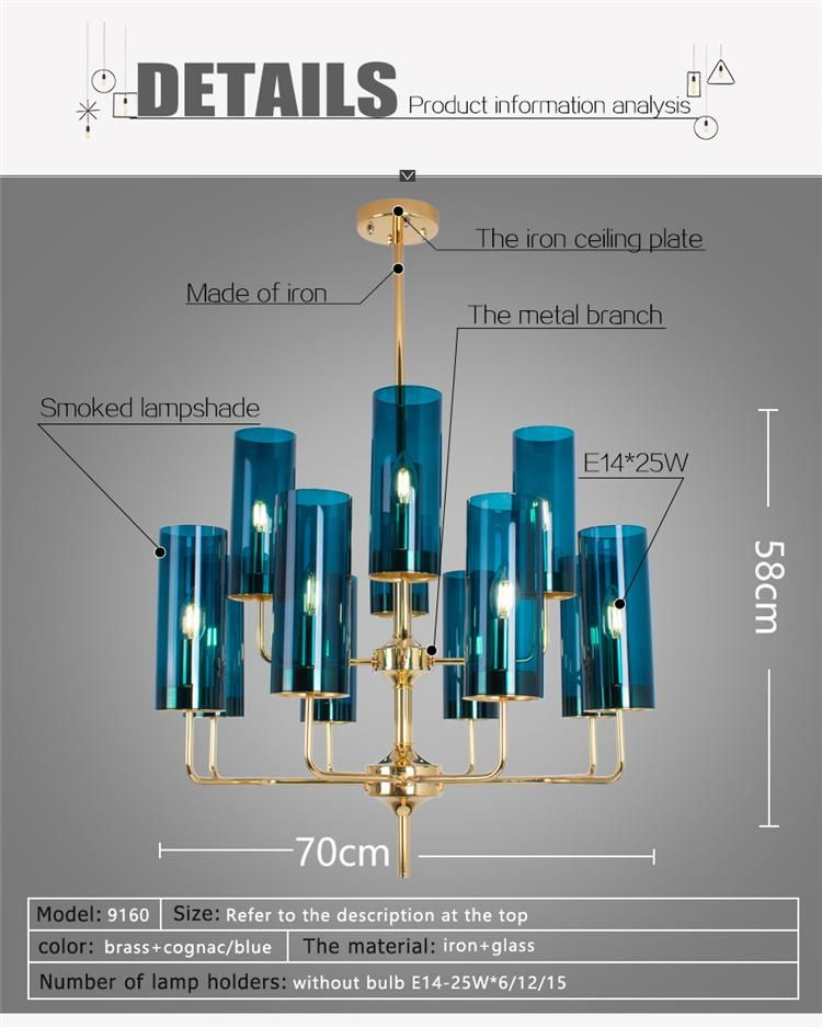 Modern Chandelier Glass Material E14 Light Source Muiti Head Lighting