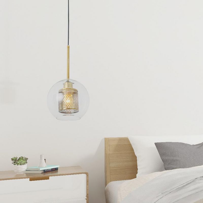 Pendant Light with Globe Round Glass Shade Pendant Light, Industrial Style Retro Hanging Lamps for Dining Room Kitchen Island