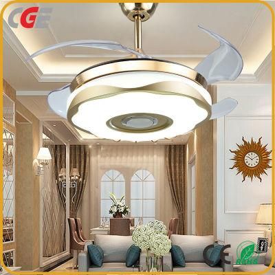 1stshine 36/42 Inch High Rpm Acrylic ABS Hidden Blade Fancy Chandelier Ceiling Fan LED Light with MP3 Music