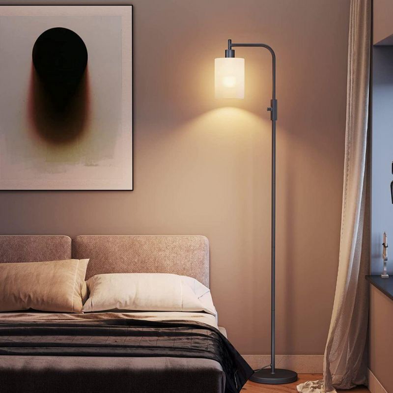Industrial Tall Standing Lighting Living Room Modern Floor Lamp with 3-Color Temperature LED Light Bulb White Frosted Hanging Glass Shade
