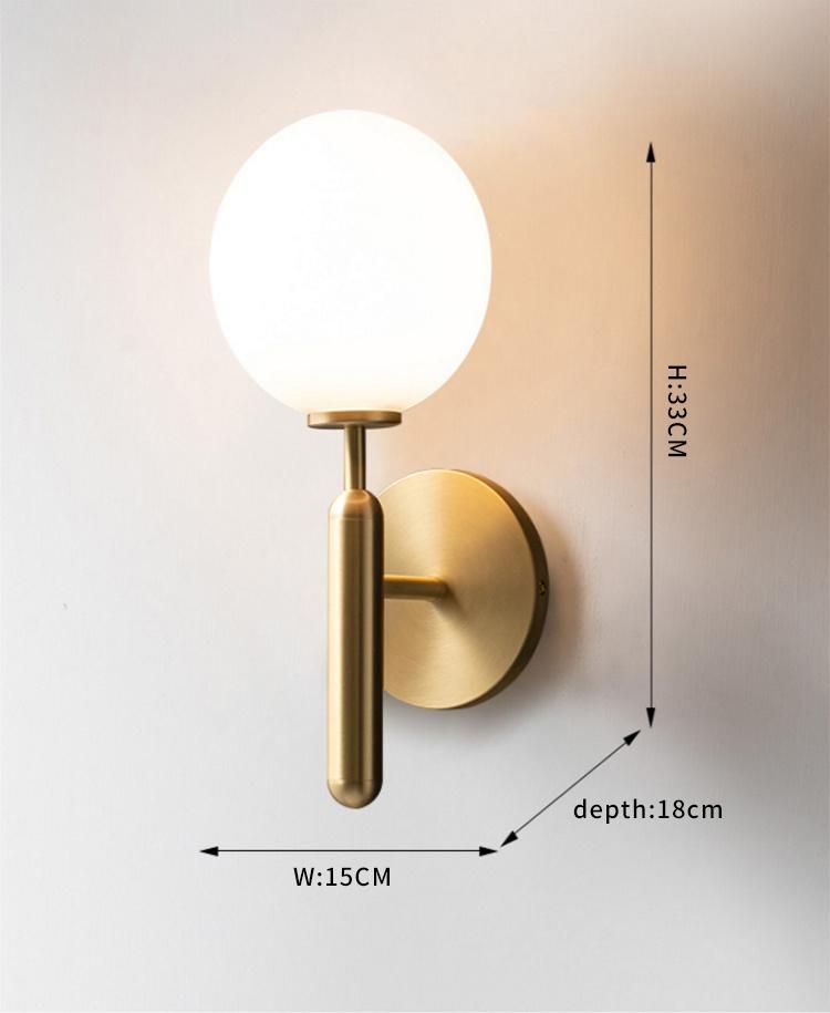 Modern Hotel Bedroom Wall Sconce Lamp with Glass Ball Shade