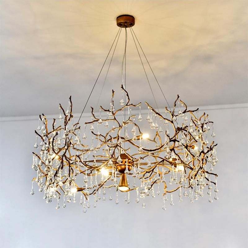 Chandelier All Copper Branches Long Dining Room Crystal Pendant Lamp