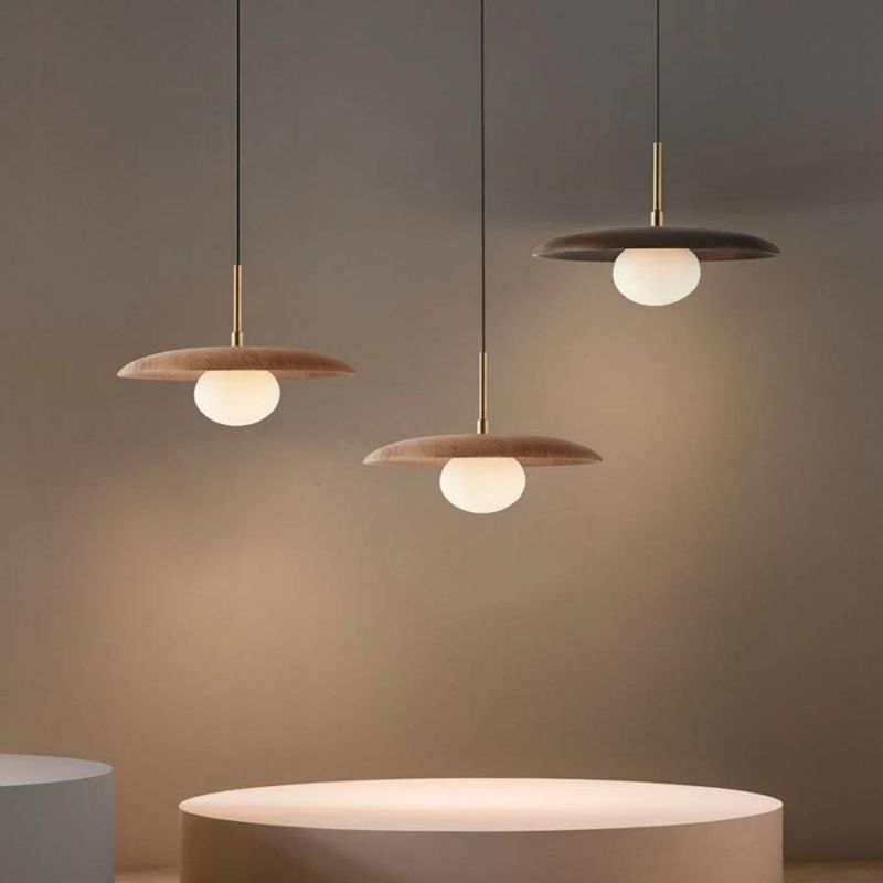 Modern Decorative Natural Wood Color Pendant Lamp Wood Frame Light for Night Lighting