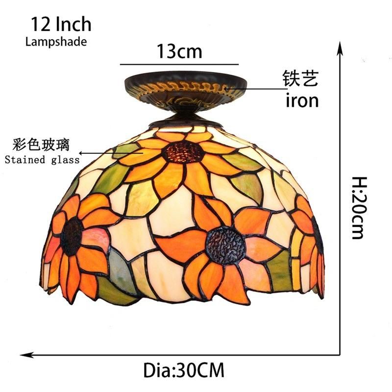 America Countryside Tiffany Multi-Color Glass Dining Room Bedroom Flower LED Ceiling Light (WH-TA-28)