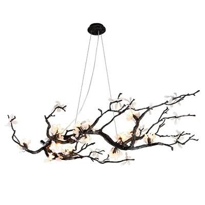 Chinese Style Dining Room Light with Brass Branch Plum Chandelier