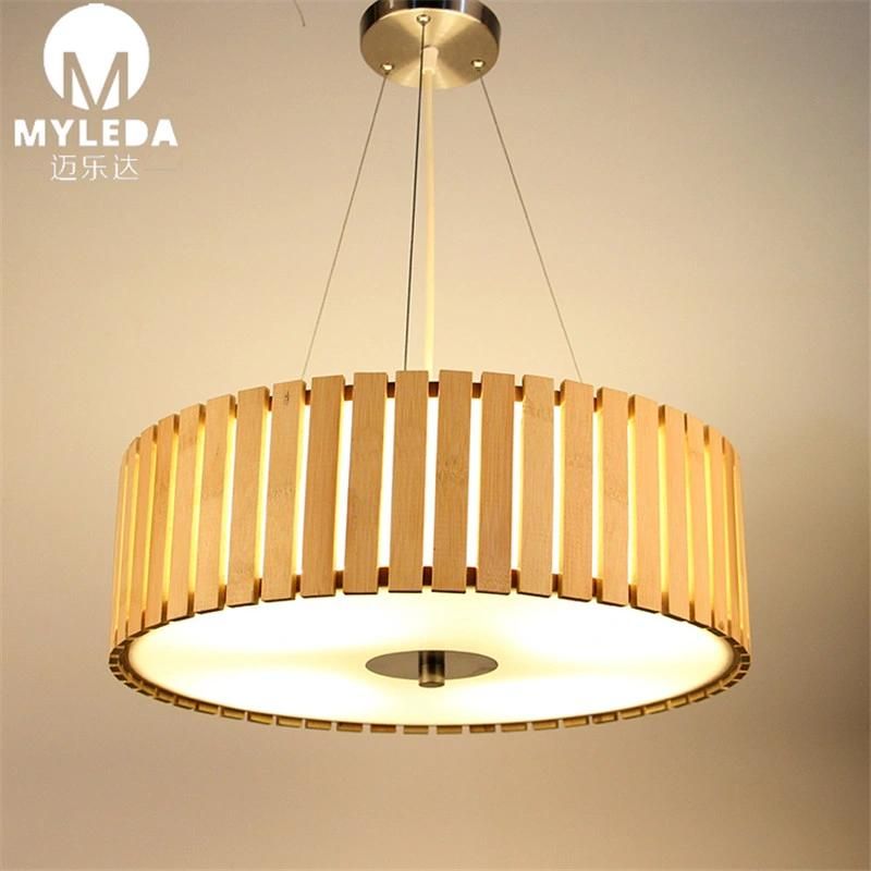 Lantern-Design Bamboo Wooden Fabric Pendant Light for Hotel