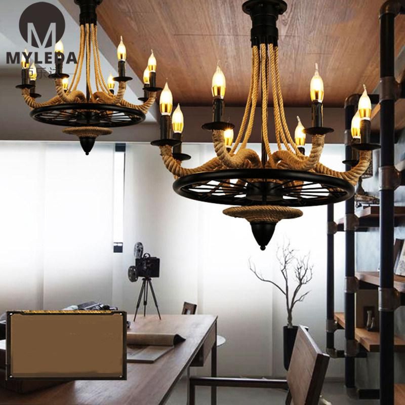 Vintage American Country Style Hemp Rope Iron Pendant Light