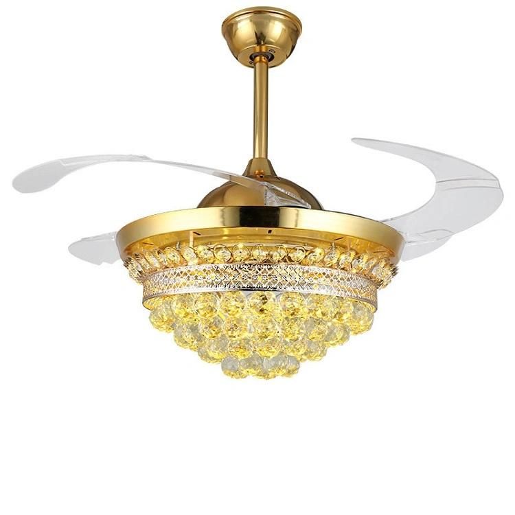 Fan Lighting Volt Electronics Metal/Aluminum Curve Blade Golden Crystal Decorative Ceiling Fan LED Fan Ceiling Light Electric Fan