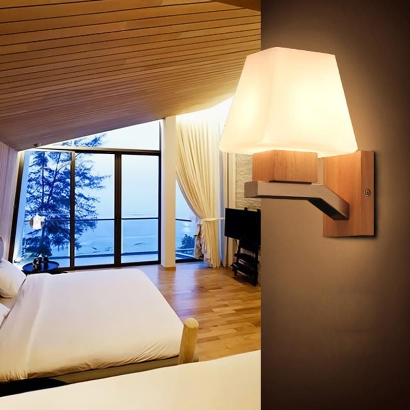 Simple Wood Art Bedroom Bedside Wall Lamp Wood Modern Creative Decoration Light