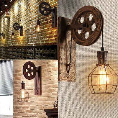 Corridor Living Room E27 Restaurant Rustic Iron Loft Cafe Pulley Wall Lamp (WH-VR-08)