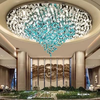 Luxury Crystal Green Stone Custom Light Staircase Hall Hotel Non-Standard LED Chandelier Lamp