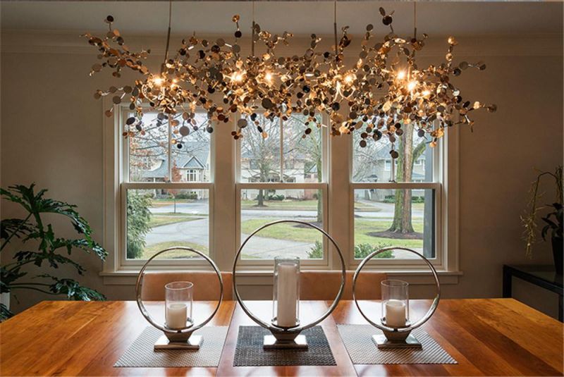Chandelier Argent Lighting Hand Made Stainless Steel Leaf Chandelier Lamp for Living Room/Bedroom Home Art Deo Lighting