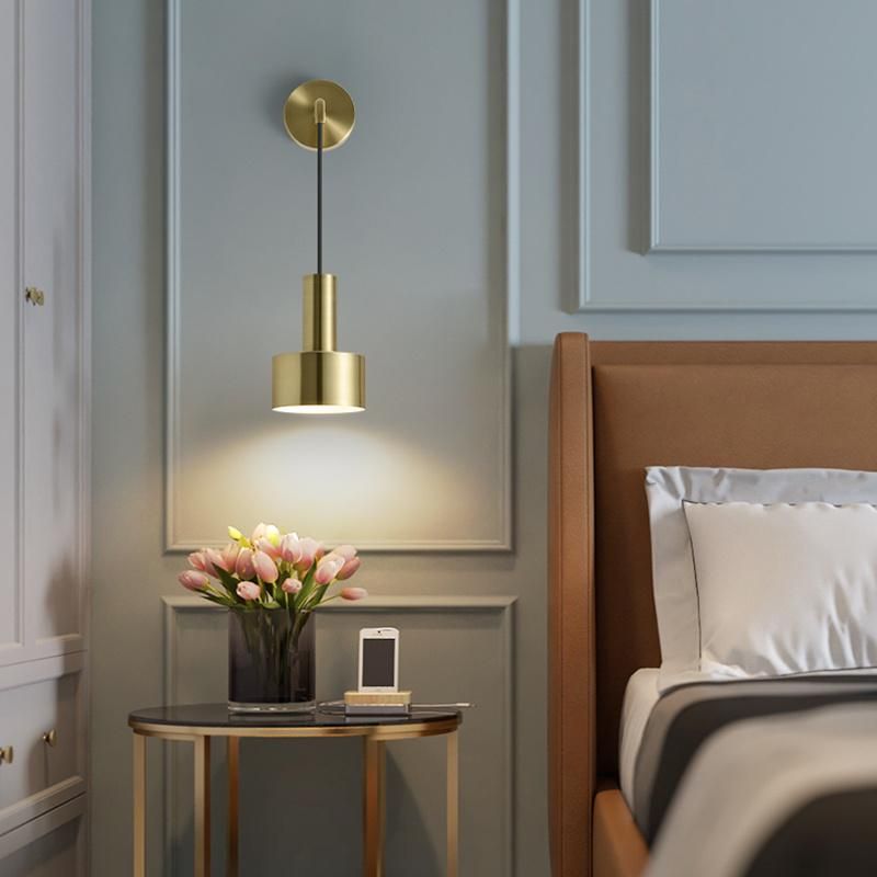 Nordic Brass Light Luxury Bedside Lamp Modern Living Room Bedroom Wall Lamp