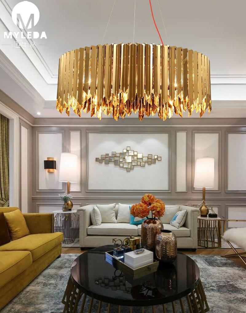 Modern Round Gold Reception LED Chandelier Lamp for Interior Projects