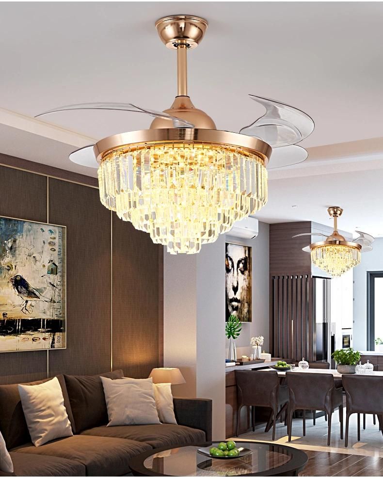 Modern Crystal LED Ceiling Fan with Lamp for Dining Room Living Room Bedroom