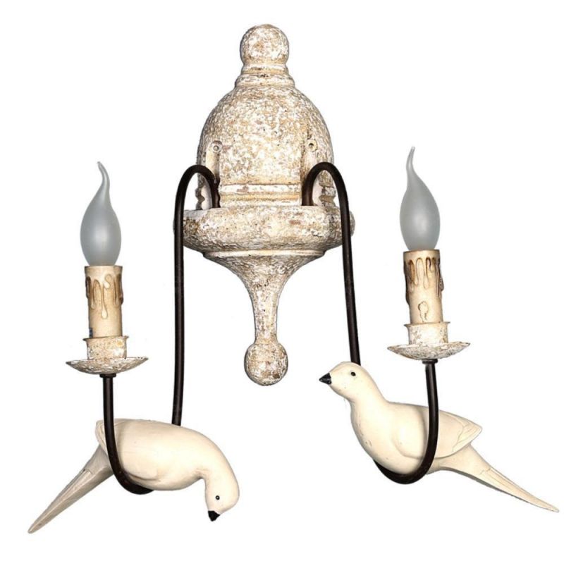 Retro Bird Wall Lamp French Vintage White Wood Wall Sconce Rustic Wall Lamp (WH-VR-70)