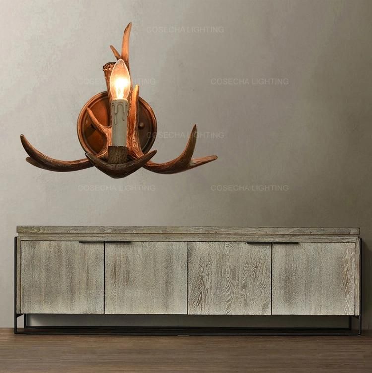 Antique Deer Antler Wall Lamp in Restaurant Bedroom Vintage Resin Wall Sconce Lamp (WH-VR-69)